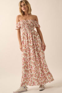 Budding Love Smocked Floral Off-Shoulder Maxi Dress - ShopPromesa