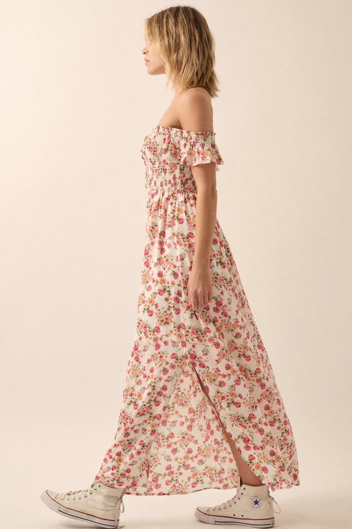 Budding Love Smocked Floral Off-Shoulder Maxi Dress - ShopPromesa