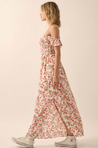 Budding Love Smocked Floral Off-Shoulder Maxi Dress - ShopPromesa