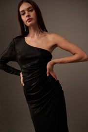 Dark Lady One-Shoulder Velvet Maxi Dress