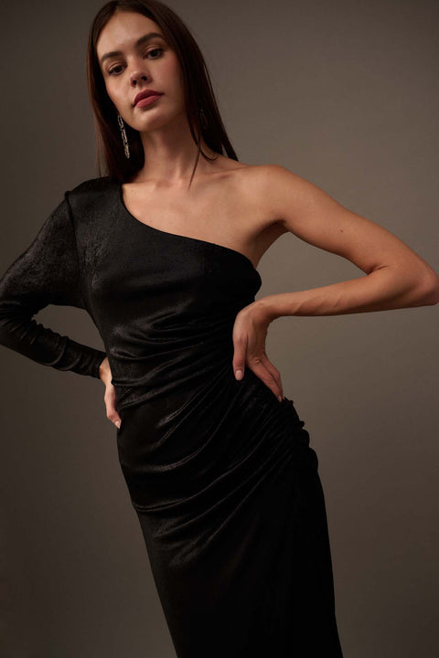 Dark Lady One-Shoulder Velvet Maxi Dress - ShopPromesa