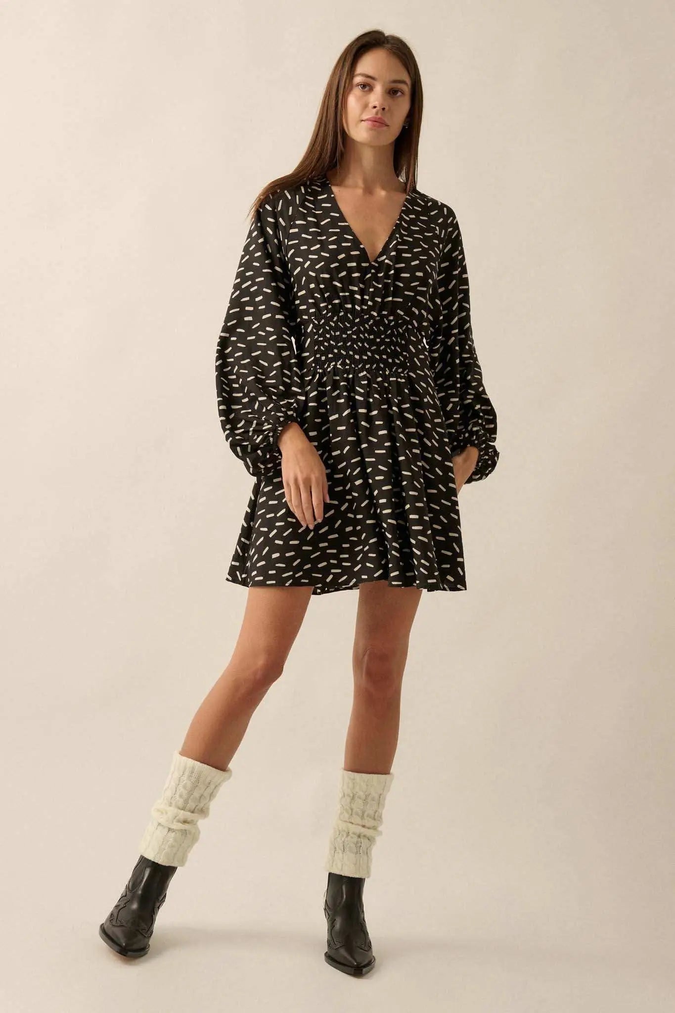 abstract print mini dress Abstract Print Bubble Hem Cotton Mini Dress
