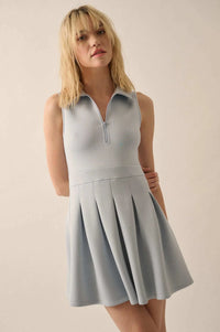 Premium Scuba Half-Zip Pleated Mini Tennis Dress - ShopPromesa