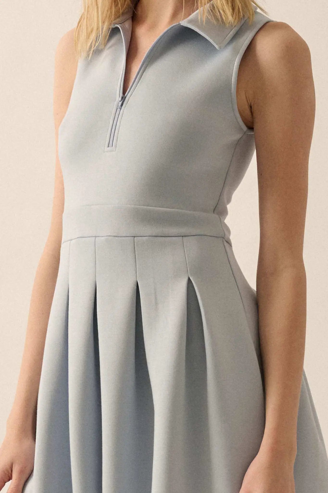 Premium Scuba Half-Zip Pleated Mini Tennis Dress Heather Grey / L Premium Scuba Half-Zip Pleated Mini Tennis Dress Heather Grey / L