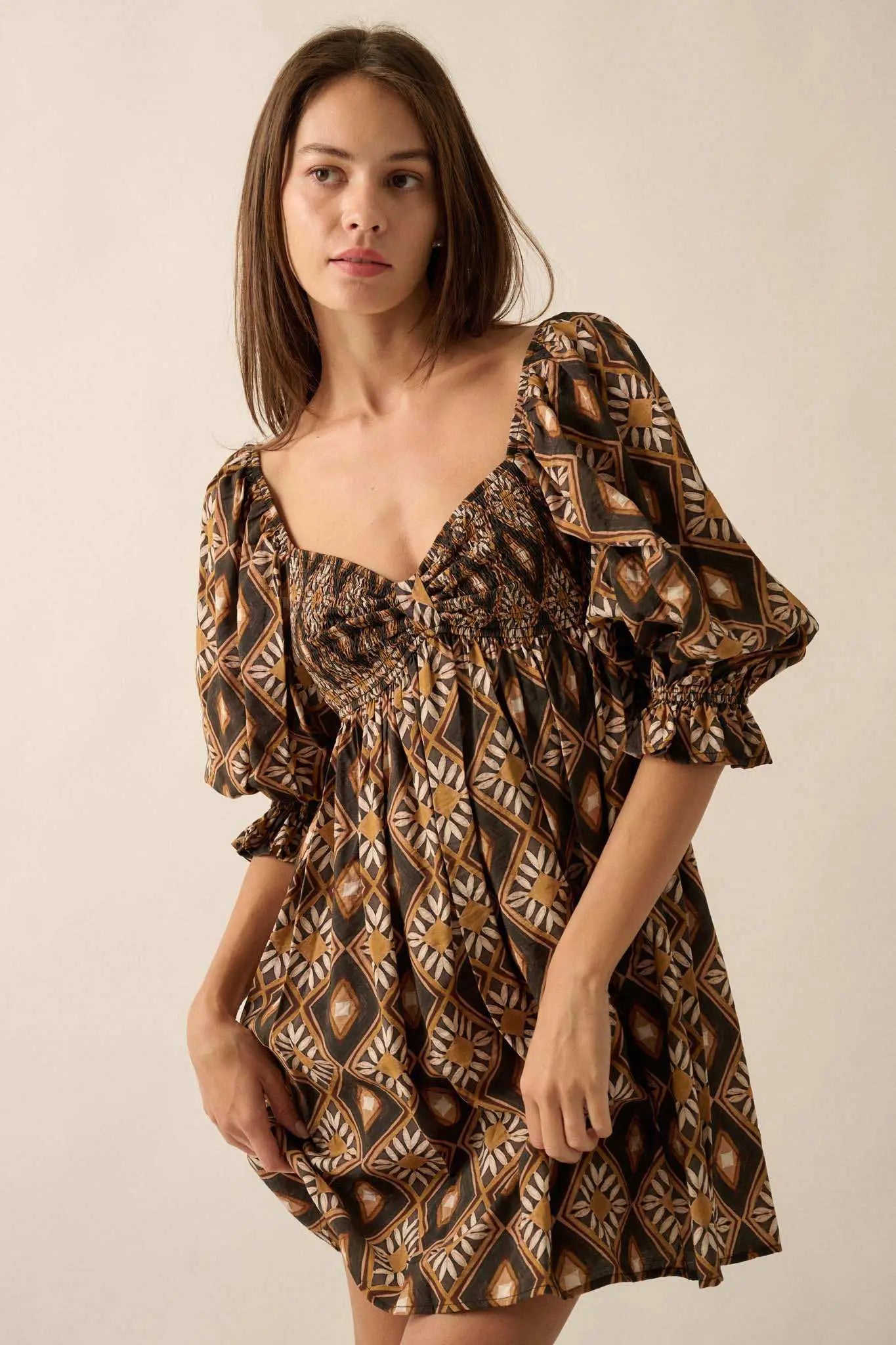 floral babydoll mini dress Hemant And Nandita Aahi Black Floral Babydoll Mini Dress