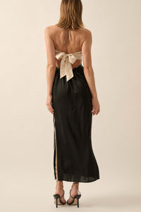 Simply Luxe Satin Piping-Trim Halter Maxi Dress - ShopPromesa