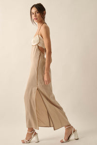 Simply Luxe Satin Piping-Trim Halter Maxi Dress - ShopPromesa