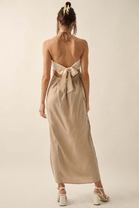 Simply Luxe Satin Piping-Trim Halter Maxi Dress - ShopPromesa