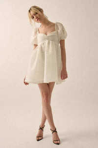 Be My Baby Striped Organza Puff-Sleeve Mini Dress - ShopPromesa