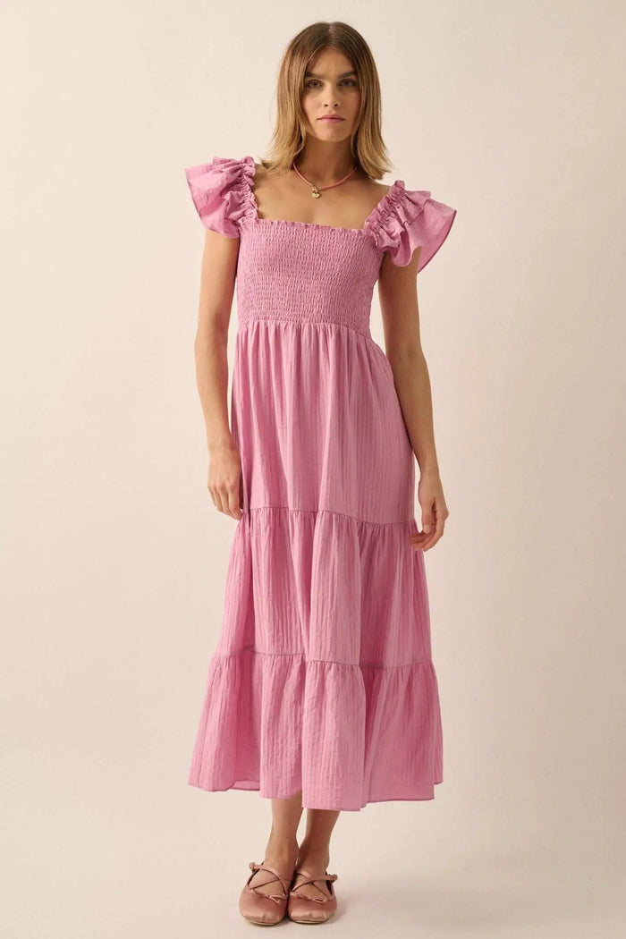 Spring Fling Textured Stripe Ruffle Midi Dress - ShopPromesa