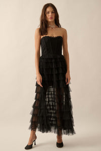 Midnight Enchantment Ruffled Corset Maxi Dress - ShopPromesa