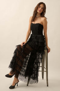 Midnight Enchantment Ruffled Corset Maxi Dress - ShopPromesa