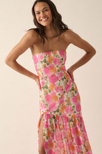 Bright Buds Strapless Floral Drop-Waist Maxi Dress - ShopPromesa