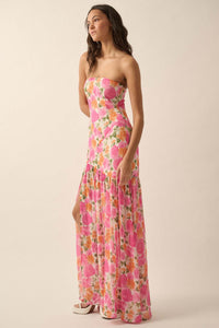 Bright Buds Strapless Floral Drop-Waist Maxi Dress - ShopPromesa