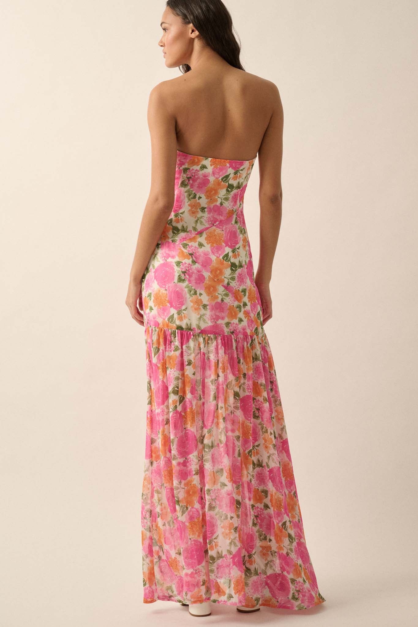 Bright Buds Strapless Floral Drop-Waist Maxi Dress - ShopPromesa