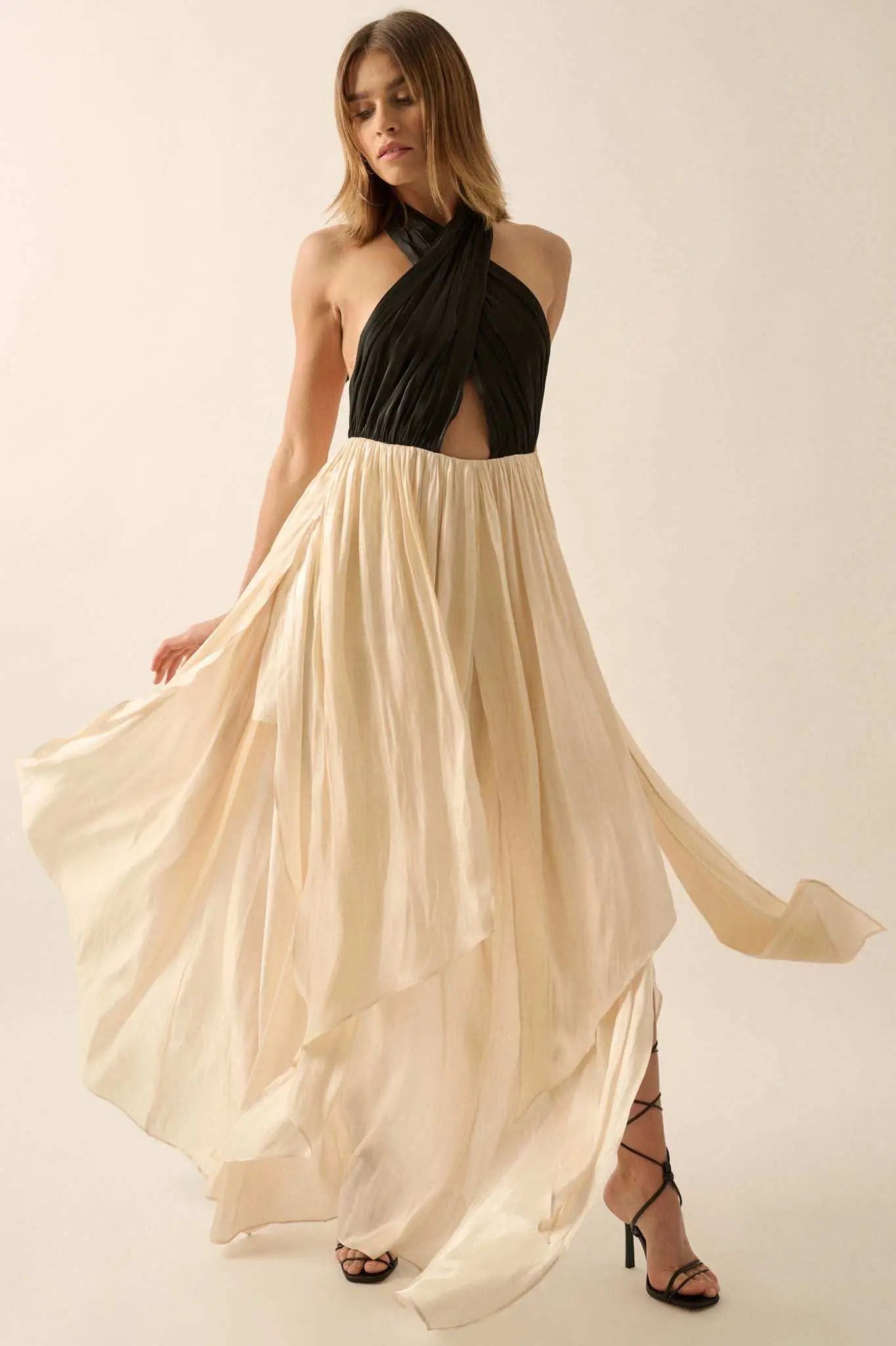 black cross front maxi dress Baltic Born Womens Annaeli Cross Front Maxi Dress | Black