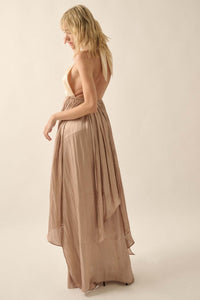 Breaking Waves Satin Cross-Front Halter Maxi Dress - ShopPromesa