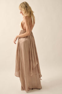 Breaking Waves Satin Cross-Front Halter Maxi Dress - ShopPromesa