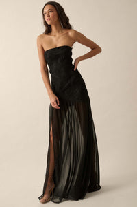 Sheer Fantasy Ribbon Lace Strapless Maxi Dress - ShopPromesa