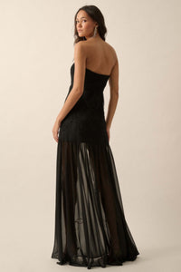 Sheer Fantasy Ribbon Lace Strapless Maxi Dress - ShopPromesa