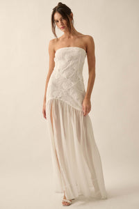 Sheer Fantasy Ribbon Lace Strapless Maxi Dress - ShopPromesa