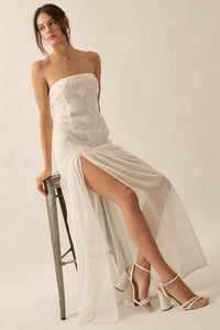 Sheer Fantasy Ribbon Lace Strapless Maxi Dress - ShopPromesa