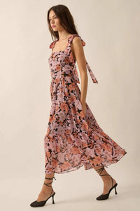 Borneo Bliss Floral Chiffon Tiered Ruffle Midi Dress - ShopPromesa