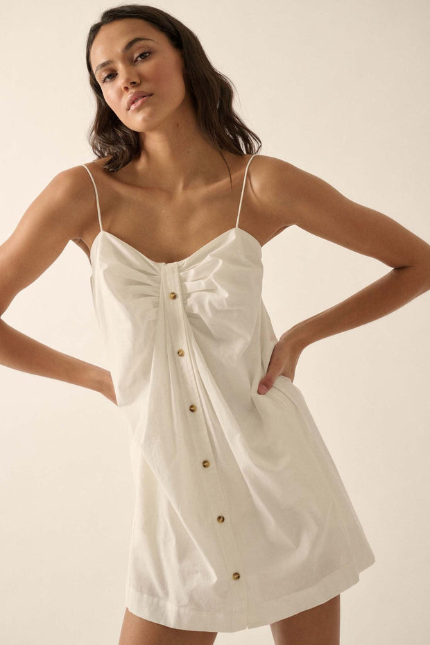 Shirt Story Pleated Button-Front Cami Mini Dress - ShopPromesa