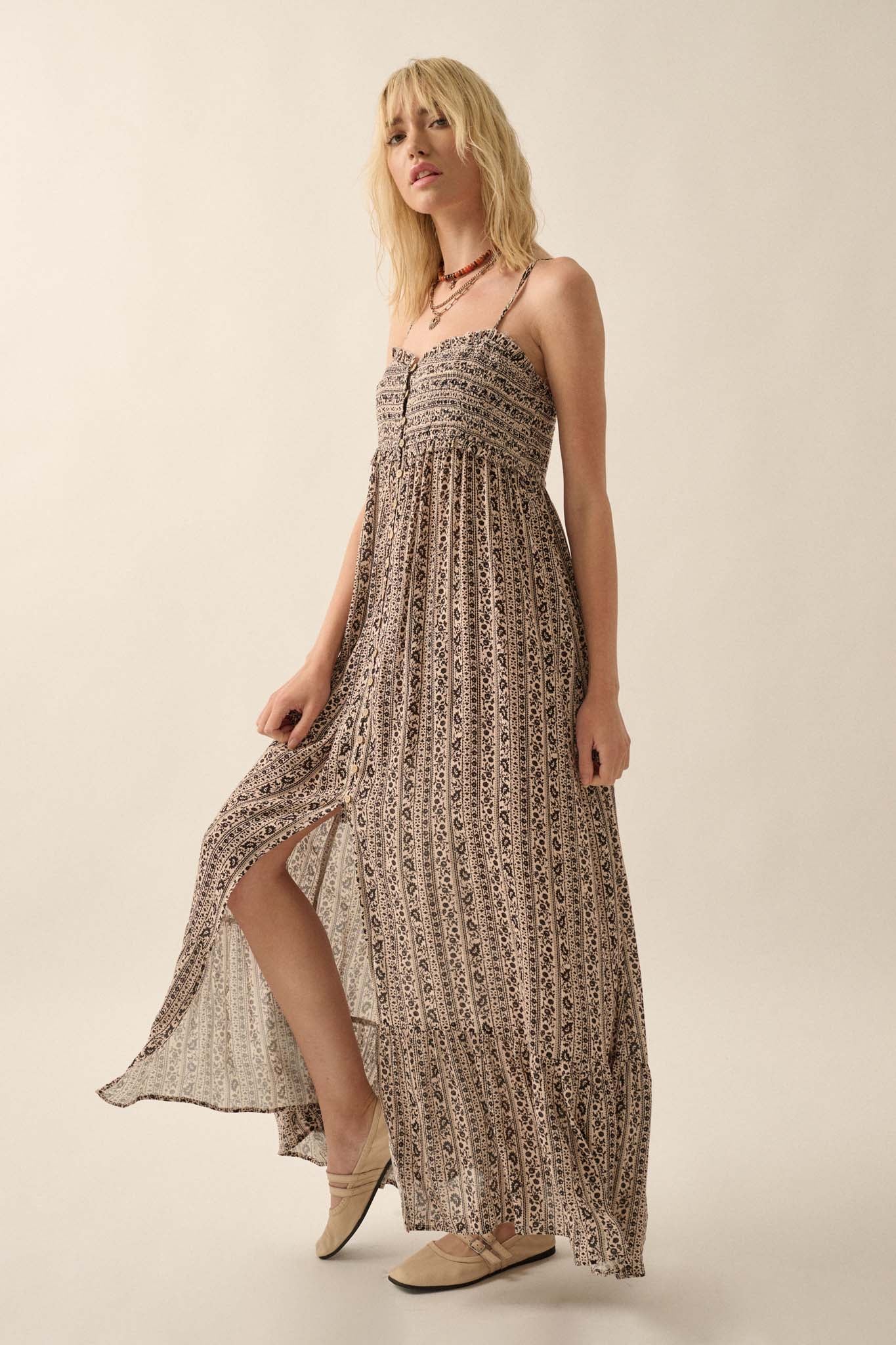 Far and Wide Floral-Stripe Button-Front Maxi Dress - ShopPromesa