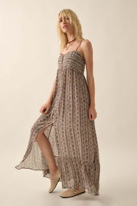 Far and Wide Floral-Stripe Button-Front Maxi Dress - ShopPromesa