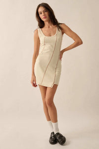 Sew What Exposed-Seam Rib-Knit Tank Mini Dress - ShopPromesa