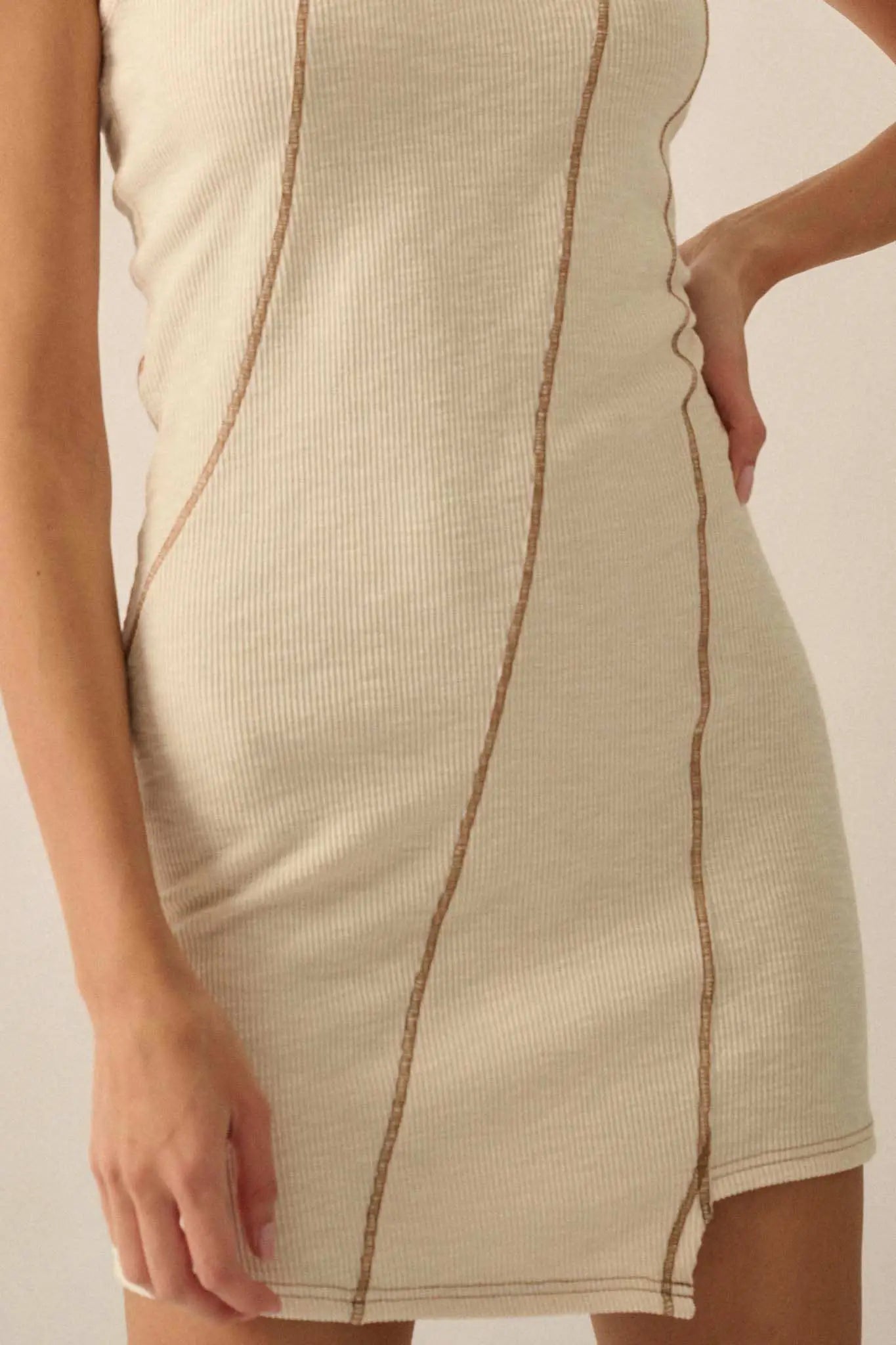 Sew What Exposed-Seam Rib-Knit Tank Mini Dress, Cream / L Sew What Exposed-Seam Rib-Knit Tank Mini Dress, Cream / L