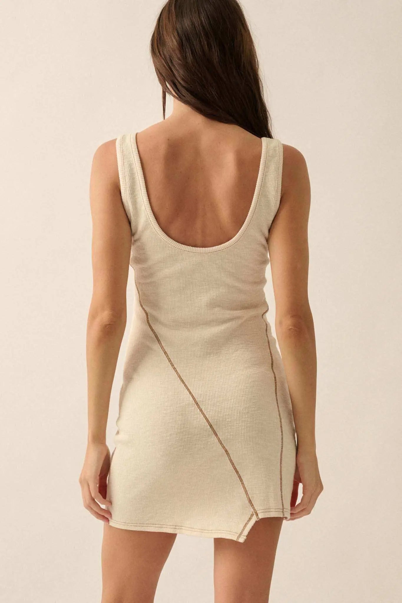 Sew What Exposed-Seam Rib-Knit Tank Mini Dress, Cream / L Sew What Exposed-Seam Rib-Knit Tank Mini Dress, Cream / L