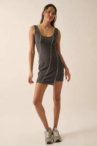 Sew What Exposed-Seam Rib-Knit Tank Mini Dress - ShopPromesa