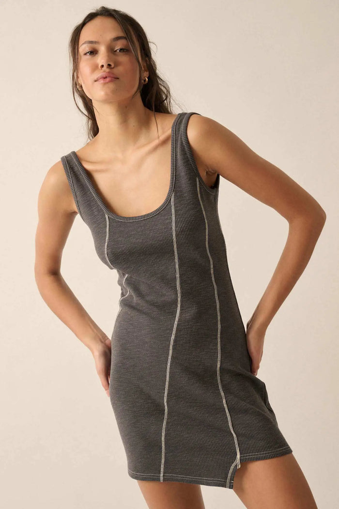 Sew What Exposed-Seam Rib-Knit Tank Mini Dress - ShopPromesa