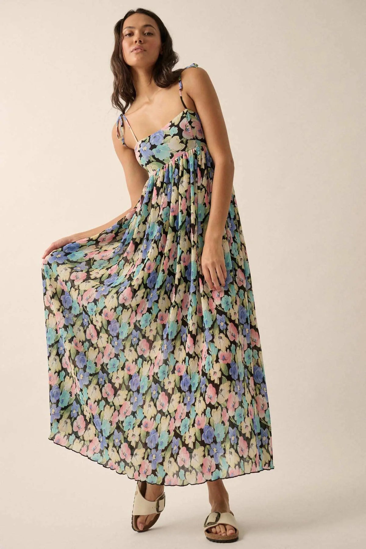 Aurora Blossoms Pleated Floral Maxi Dress | ShopPromesa