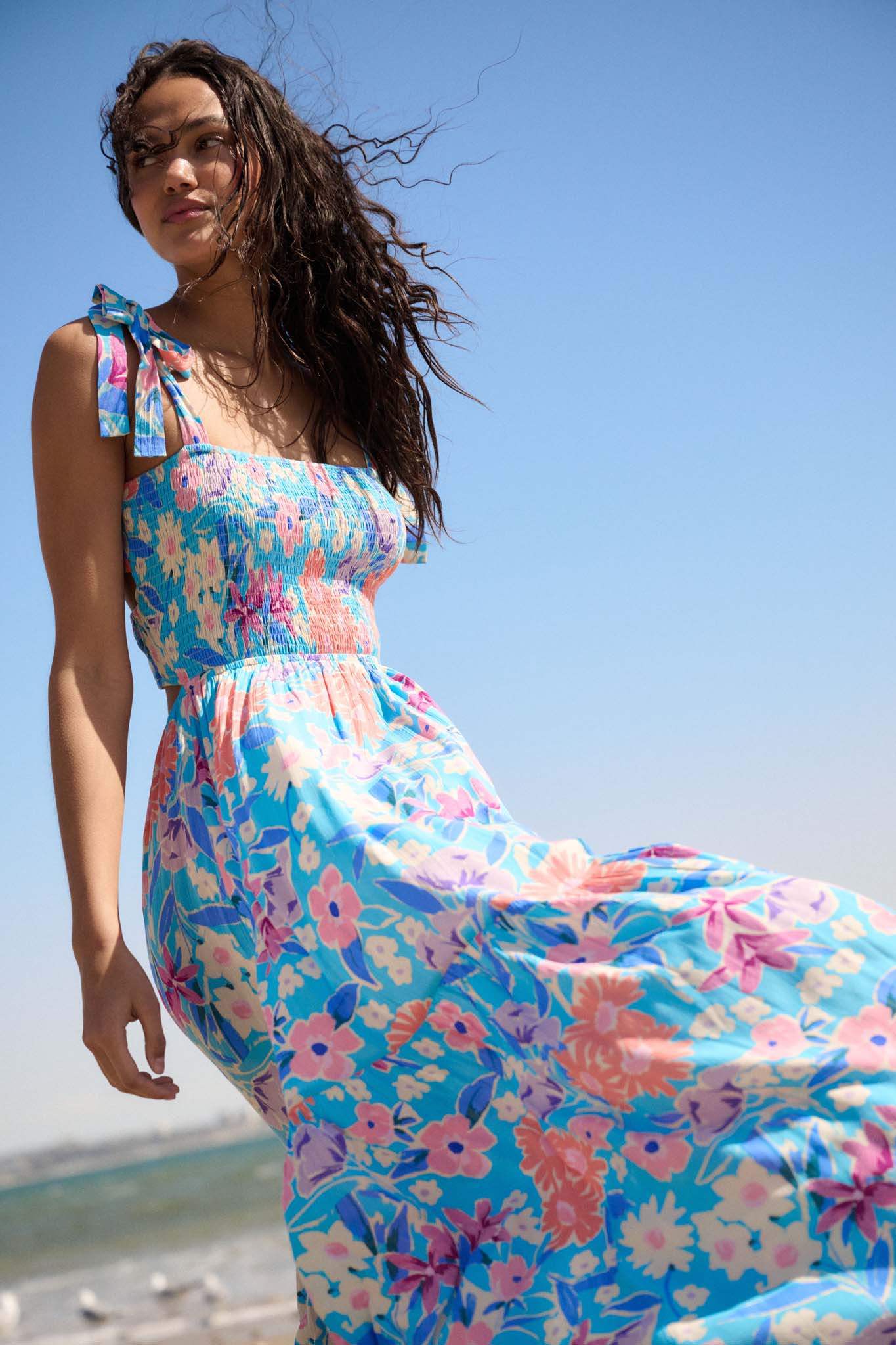 There She Grows Smocked Floral Crepe Maxi Dress