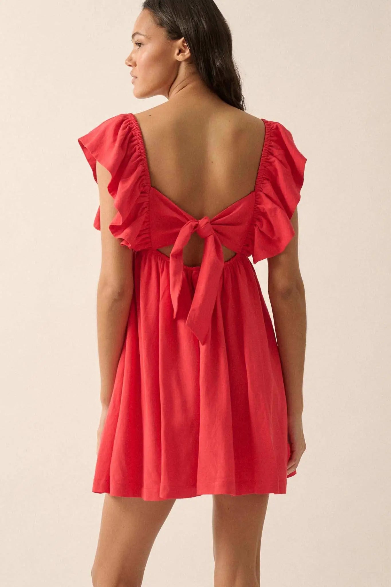 Babydoll Dress Red Linen Mini Dress By Nature Ruffled Linen-Blend Babydoll Mini Dress Tomato Red L Babydoll Dress Red Linen Mini Dress By Nature Ruffled Linen-Blend Babydoll Mini Dress Tomato Red L