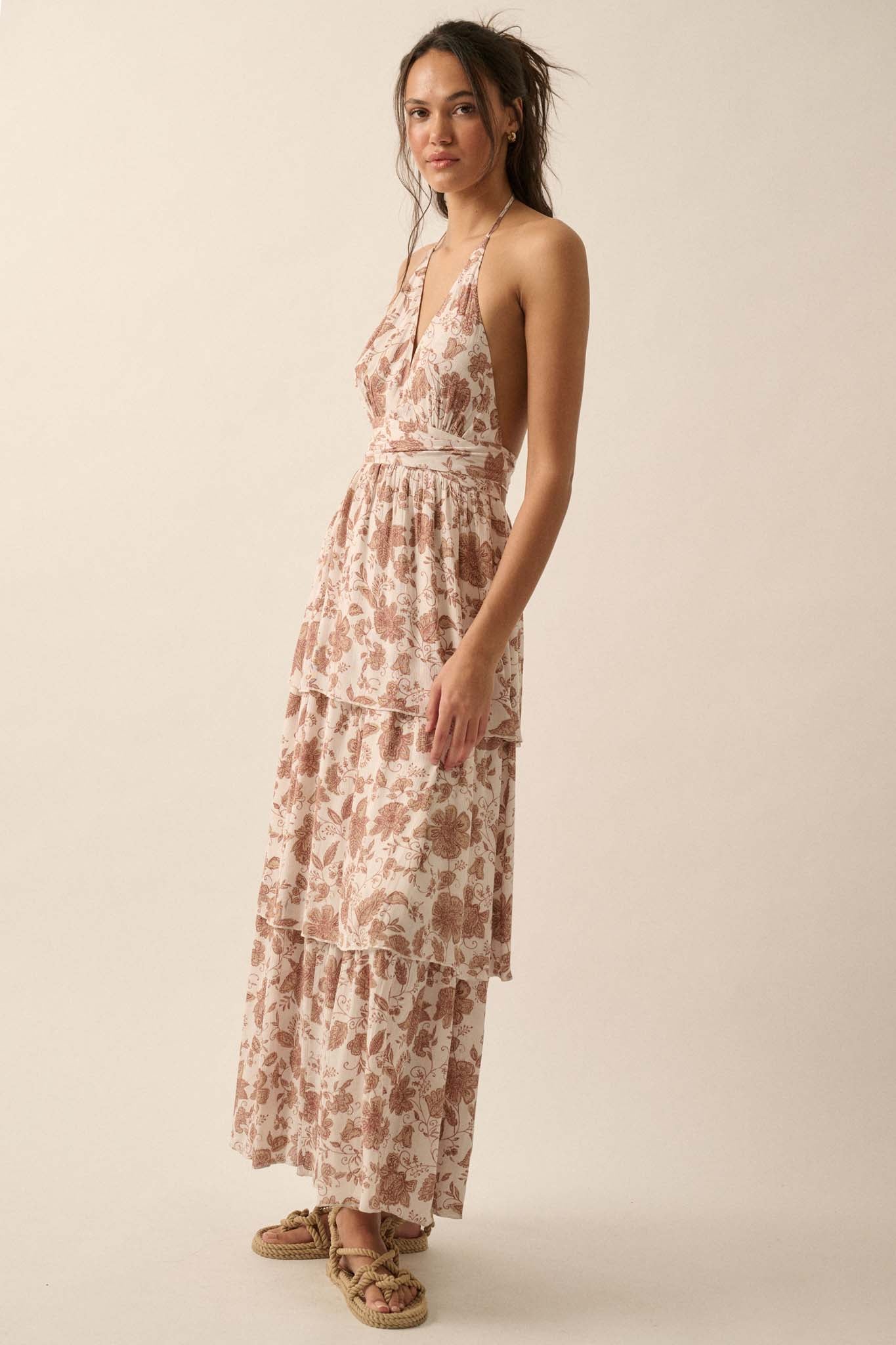 Truly Timeless Tiered Floral Halter Maxi Dress - ShopPromesa