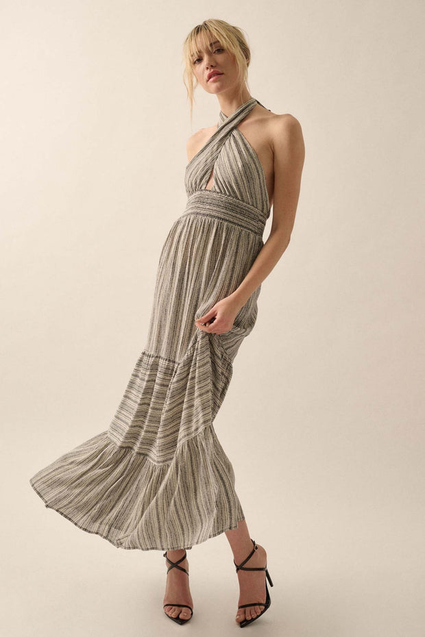 Soul Journey Striped Cross-Front Halter Maxi Dress - ShopPromesa
