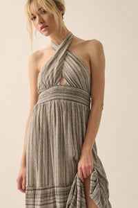 Soul Journey Striped Cross-Front Halter Maxi Dress - ShopPromesa