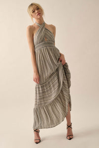 Soul Journey Striped Cross-Front Halter Maxi Dress - ShopPromesa