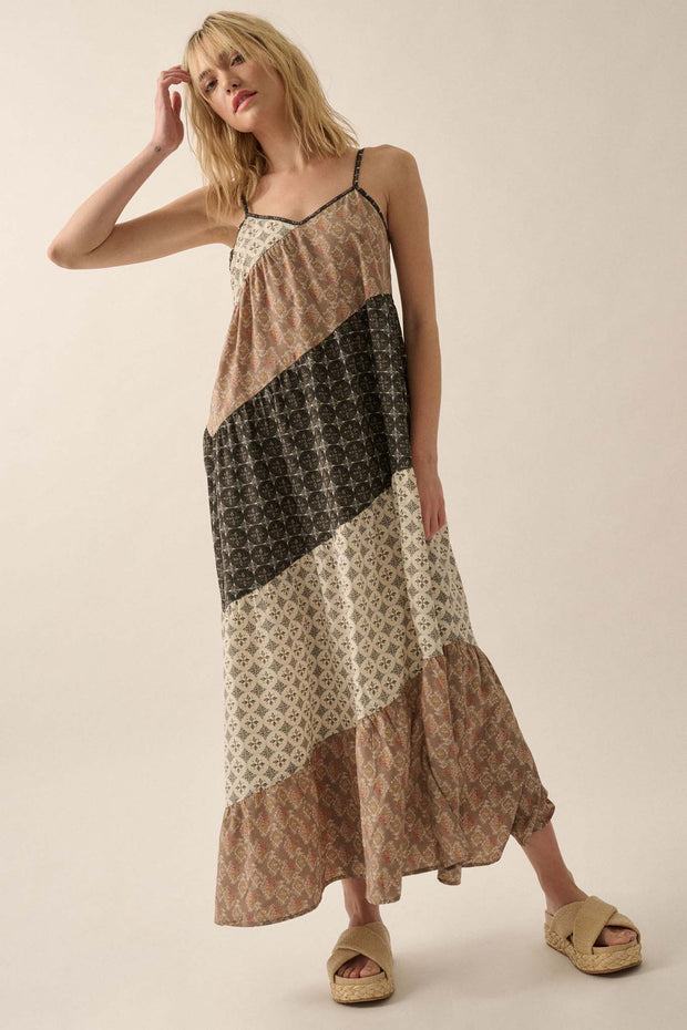Eclectic Spirit Block-Print Tiered Maxi Dress - ShopPromesa