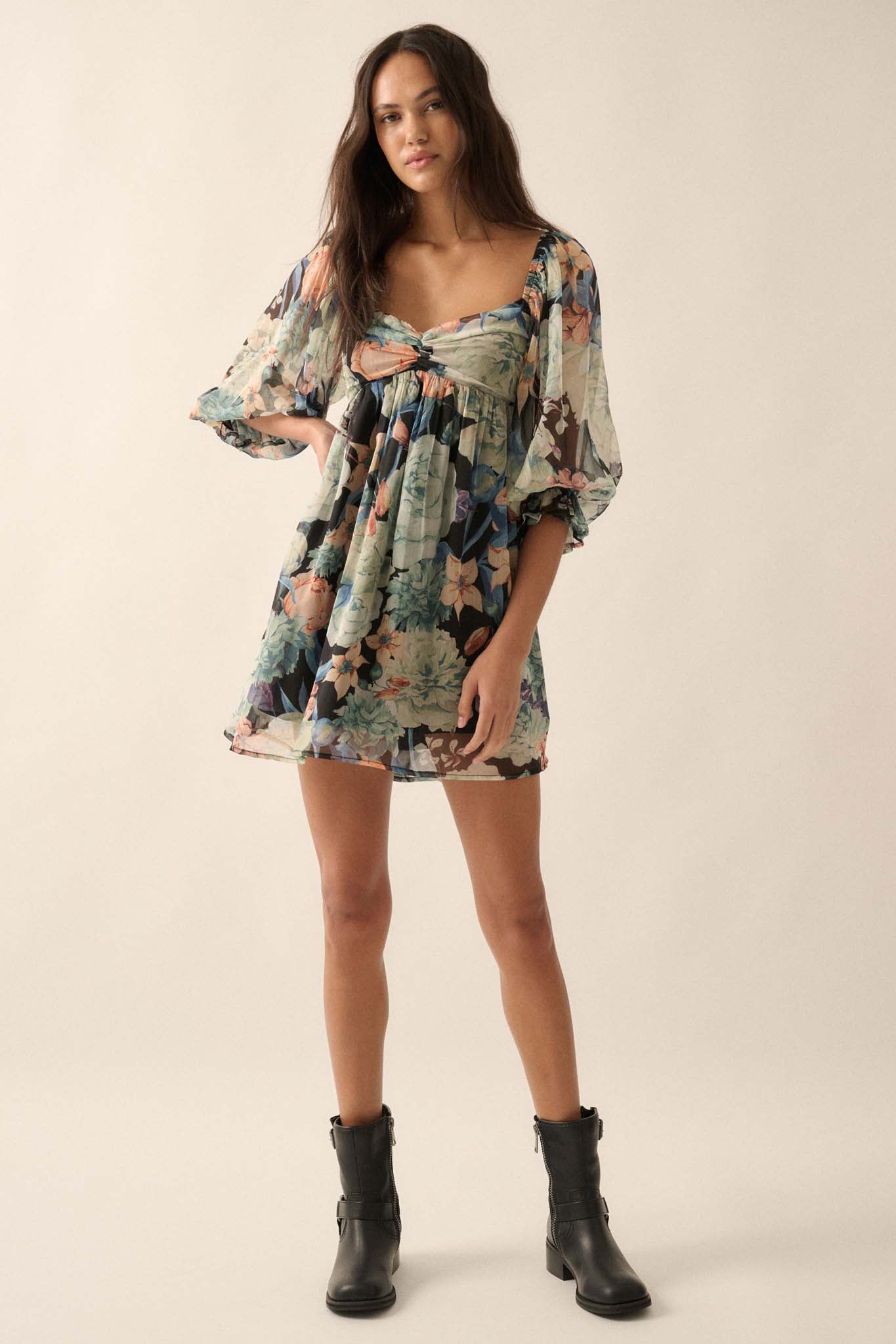 Blooming Belle Floral Chiffon Babydoll Mini Dress - ShopPromesa