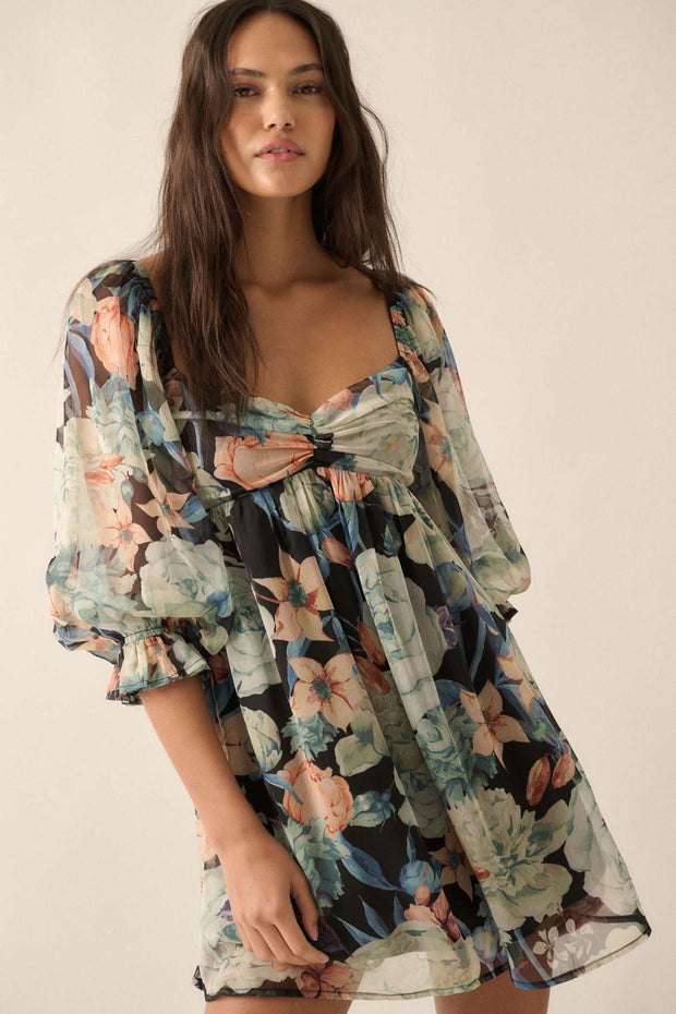 Blooming Belle Floral Chiffon Babydoll Mini Dress - ShopPromesa