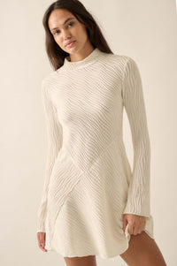 Flow Motion Wavy Ribbed-Knit Mock-Neck Mini Dress - ShopPromesa