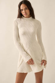 Flow Motion Wavy Ribbed-Knit Mock-Neck Mini Dress - ShopPromesa