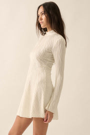 Flow Motion Wavy Ribbed-Knit Mock-Neck Mini Dress - ShopPromesa