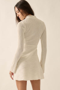 Flow Motion Wavy Ribbed-Knit Mock-Neck Mini Dress - ShopPromesa