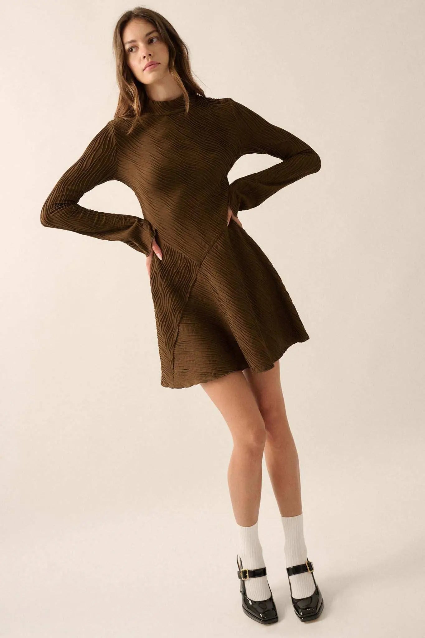 ribbed mock neck mini dress Burnt Glow Ribbed Knit Mock Neck Mini Dress VICI